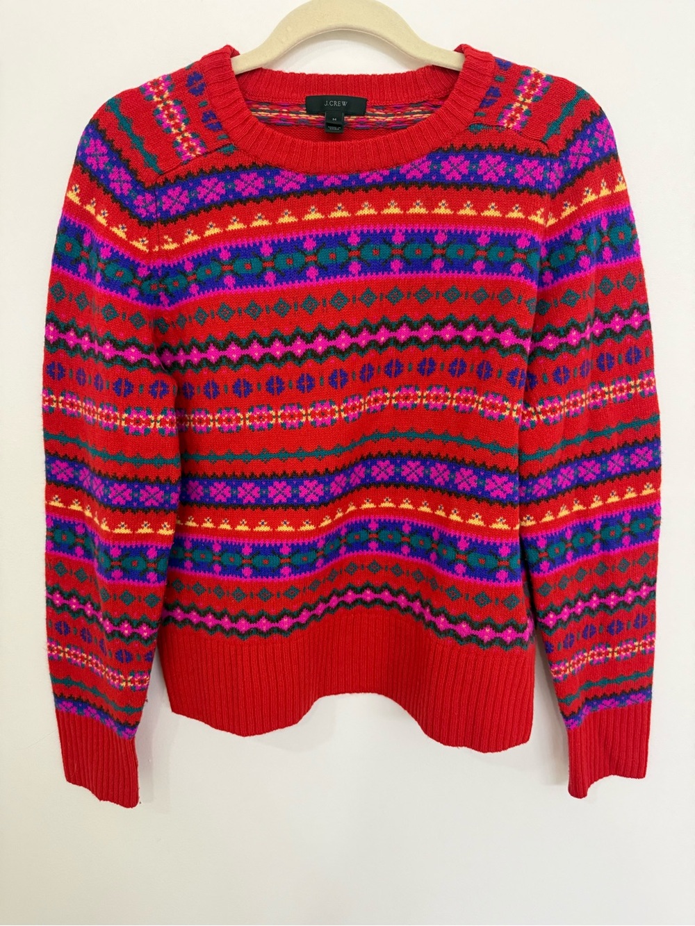 J. Crew Red Fair Isle Crewneck Sweater womens size medium
